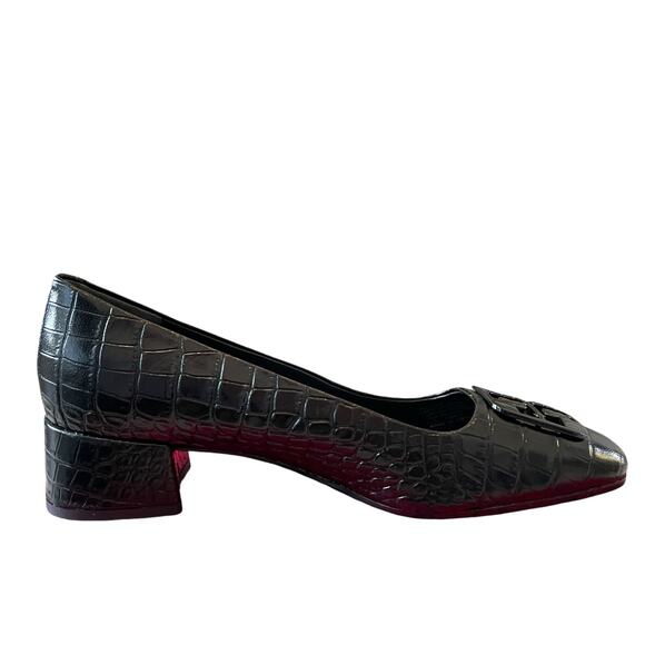 TORY BURCH Women Croc Leather Georgia Pump 25mm Black Size 7.5 New In Box - Picture 3 of 16